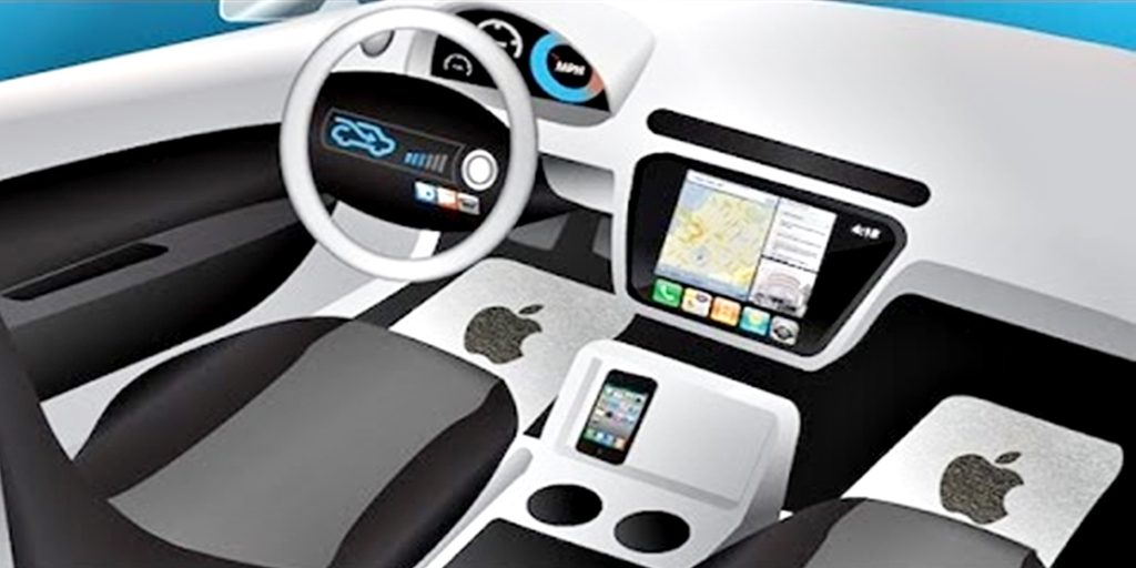 Ilustrasi interior mobil listrik besutan Apple. 