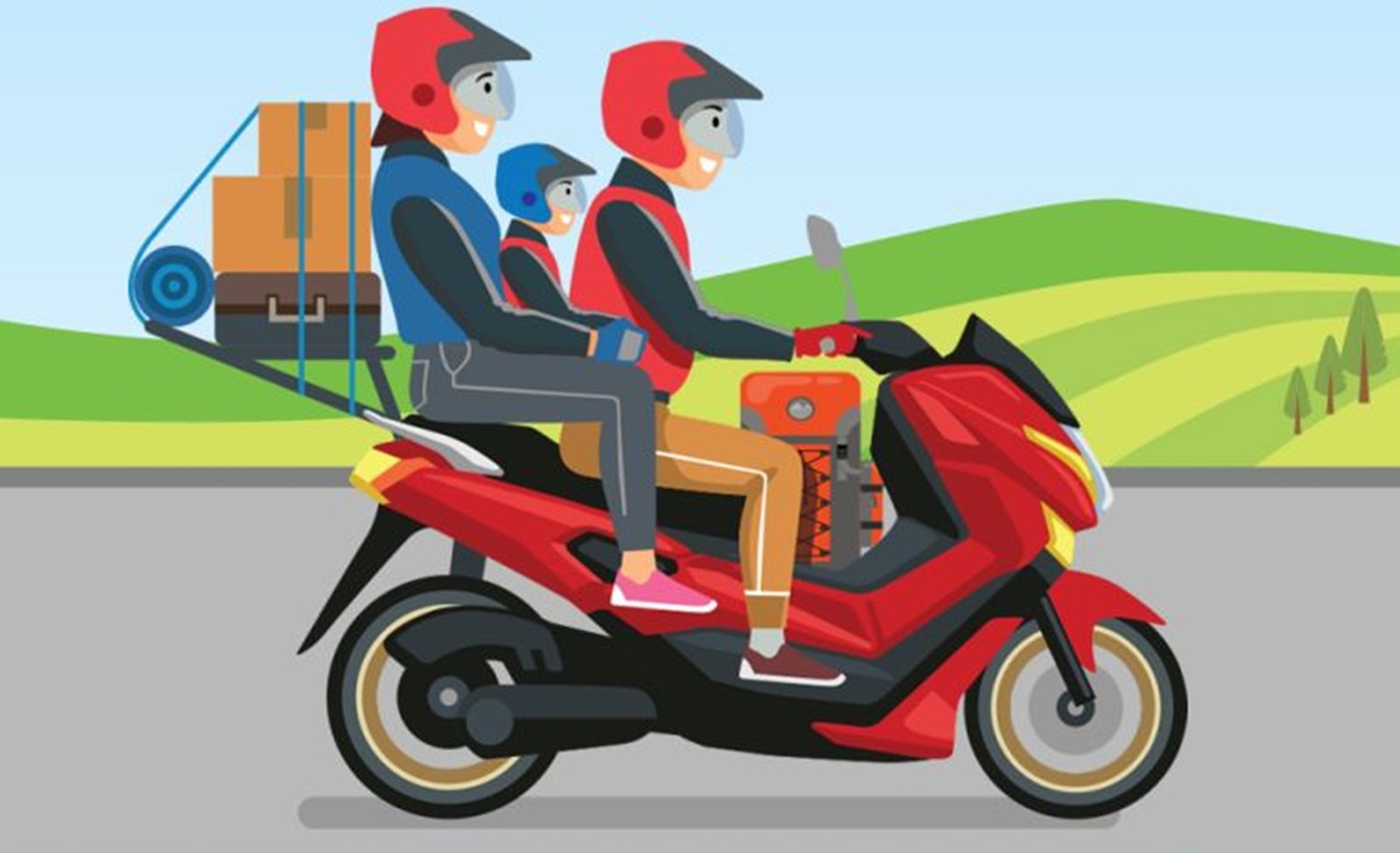 Ilustrasi mudik dengan sepeda motor.