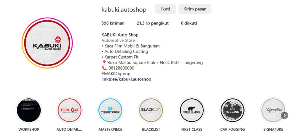 Instagram Kabuki Auto Shop. 