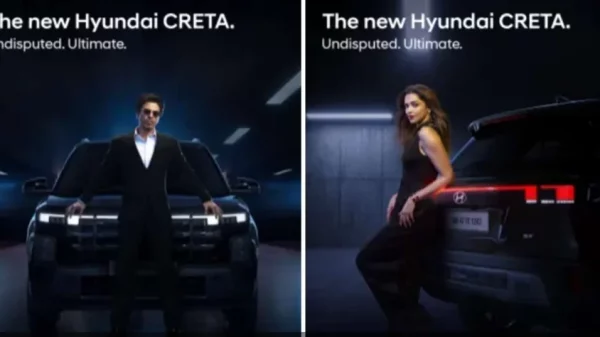 Bintang Bollywood Shah Rukh Khan dengan siluet Hyundai Creat facelift baru.