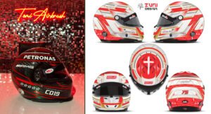 Livery helm go kart umumnya berkarakter desain atau grafis agresif