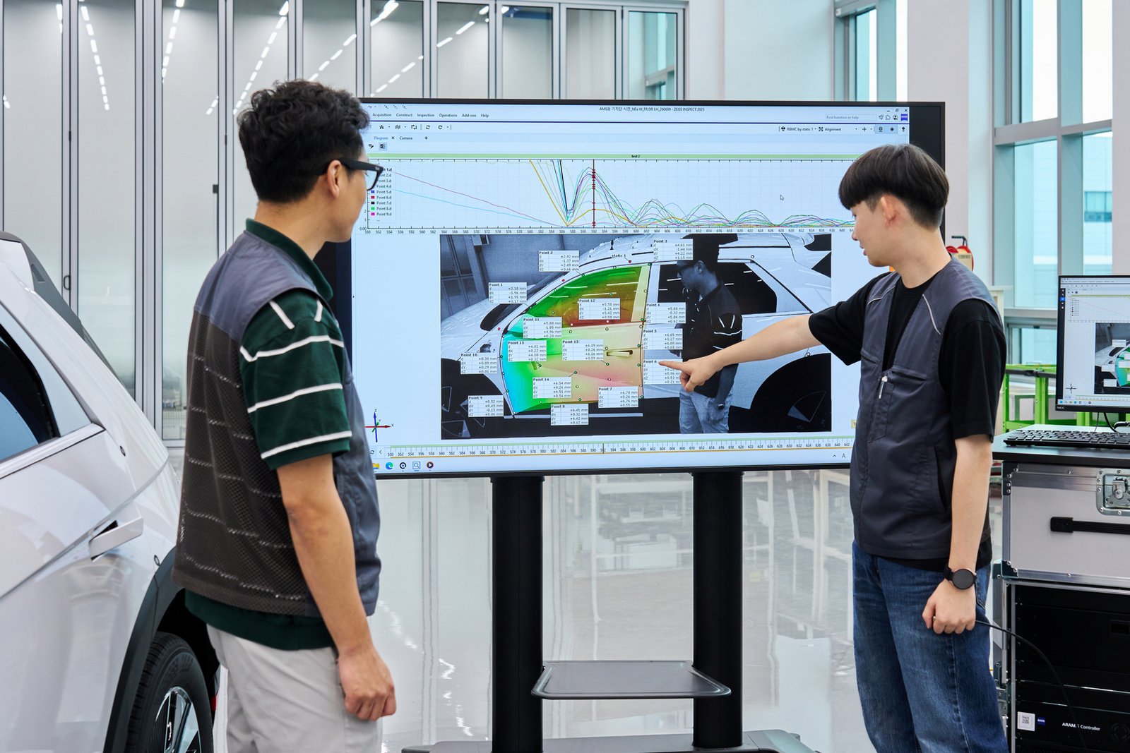 Engineers review dynamic motion validation results